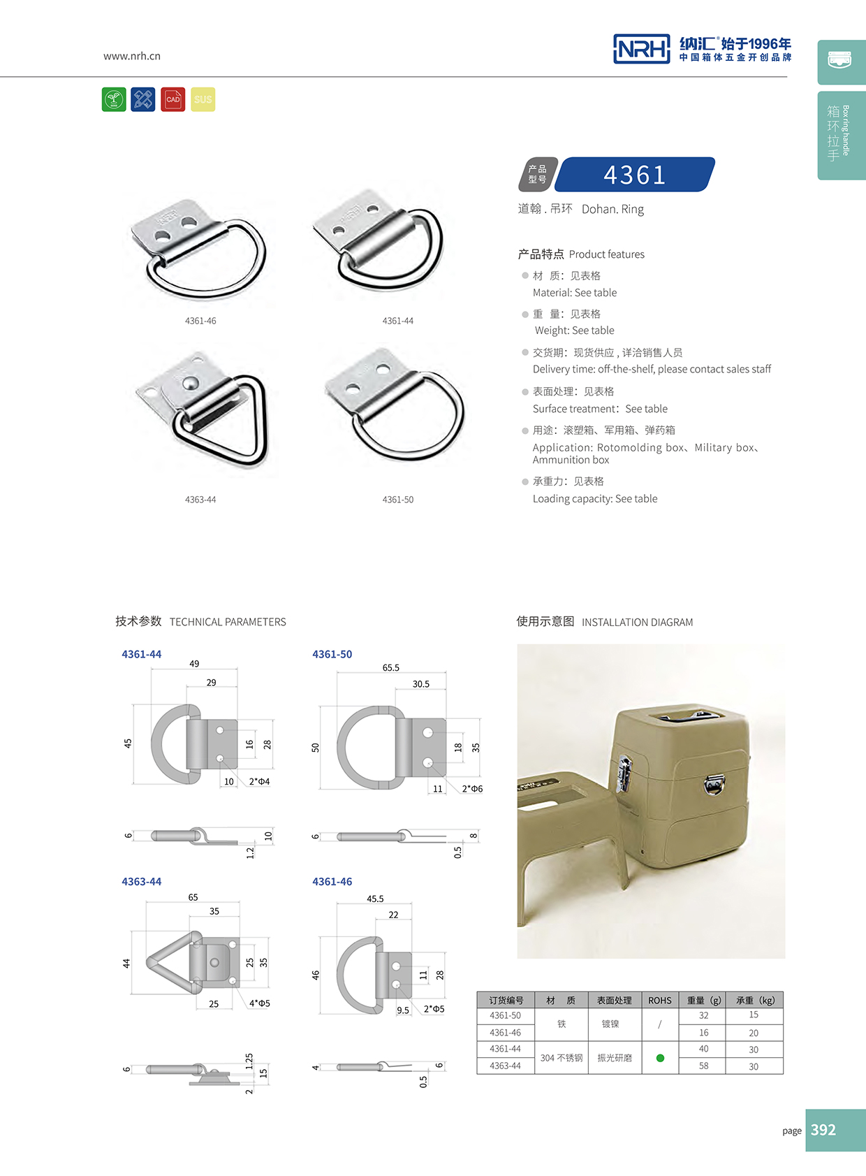 国产精品香蕉/NRH 滚塑箱吊环 4363-44