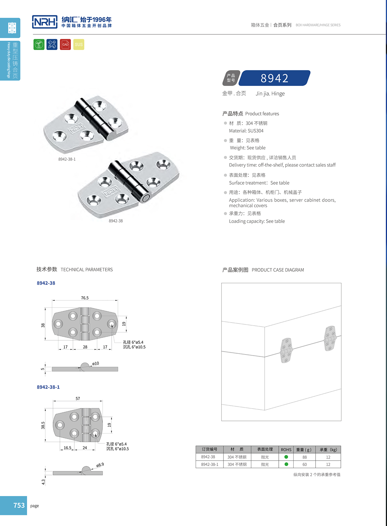 国产精品香蕉/NRH 8942-38 五金工业铰链