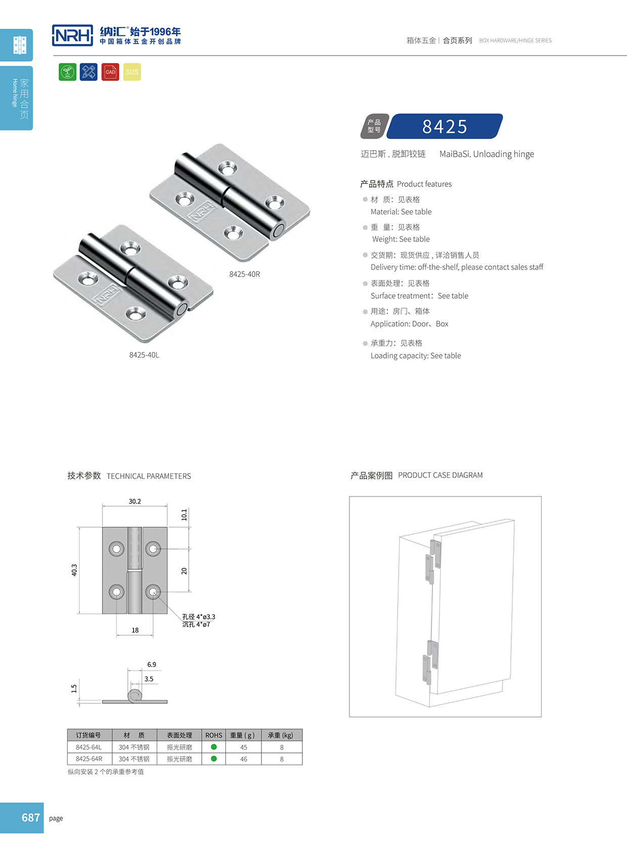 国产精品香蕉/NRH 8425-64-Z 电箱铰链